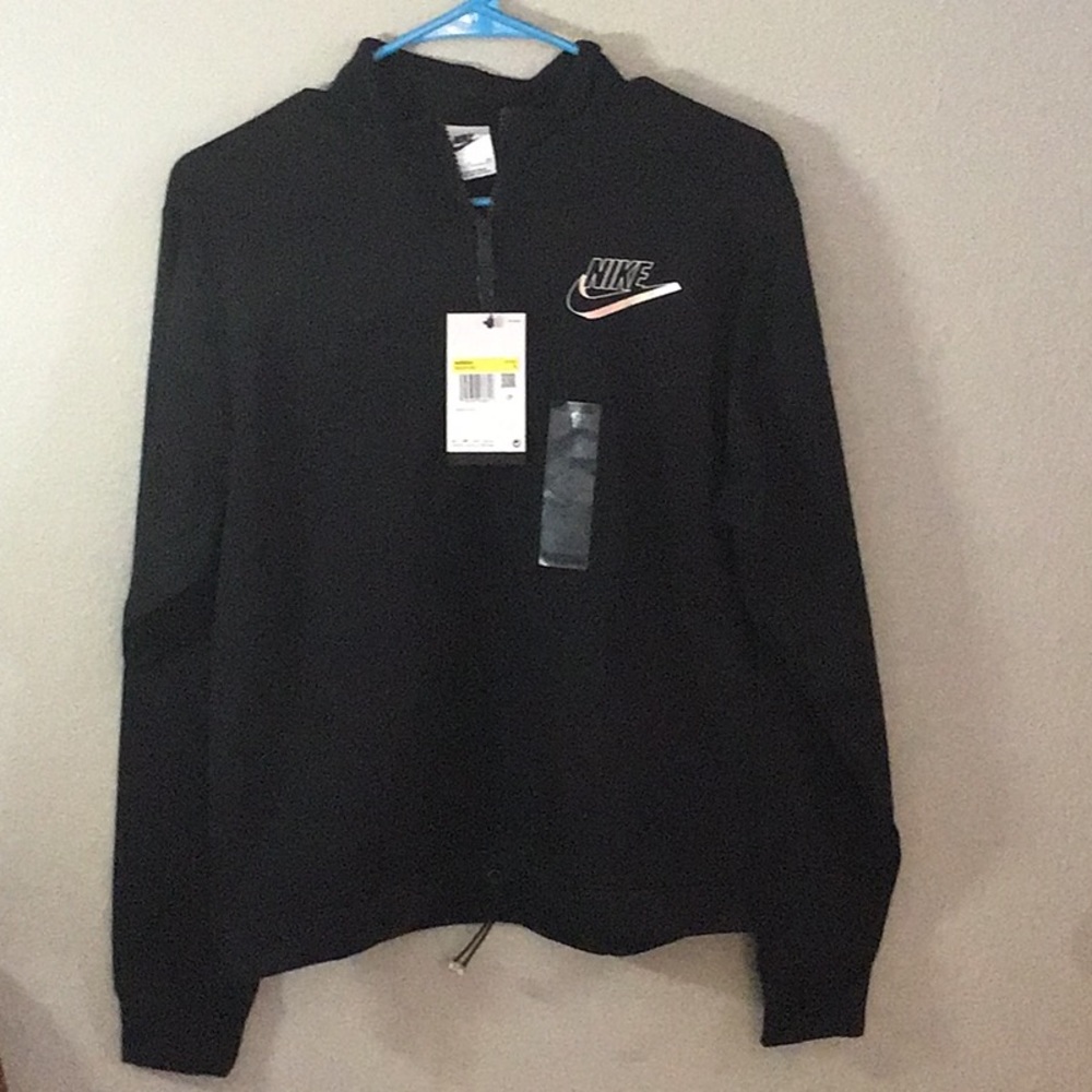 Nike Small 1/2 zip Black white swosh warm fleece Mock Neck cord lock at hemlock